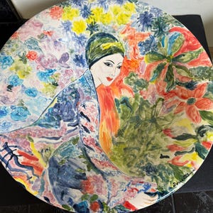 One of a Kind Ceramic Art Bowl by Doris Gilden Hand Painted Pedestal Studio Pottery Michigan Artist JK