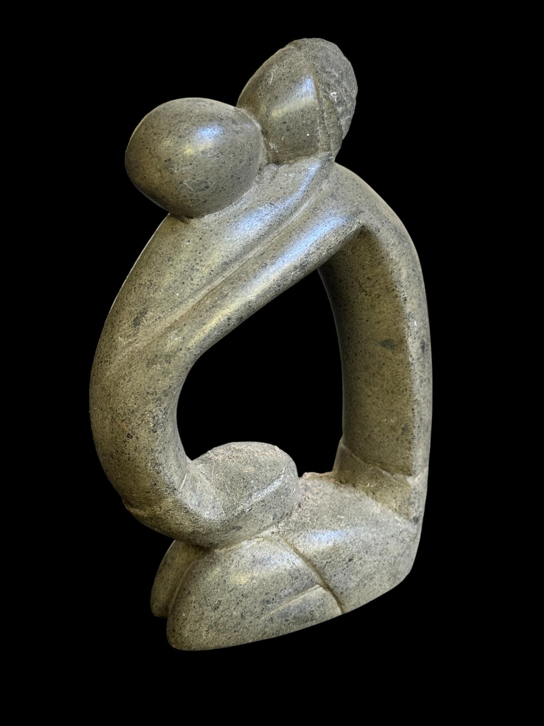 Romantic Soapstone Lovers Sculpture – Hand Carved Embrace Figurine