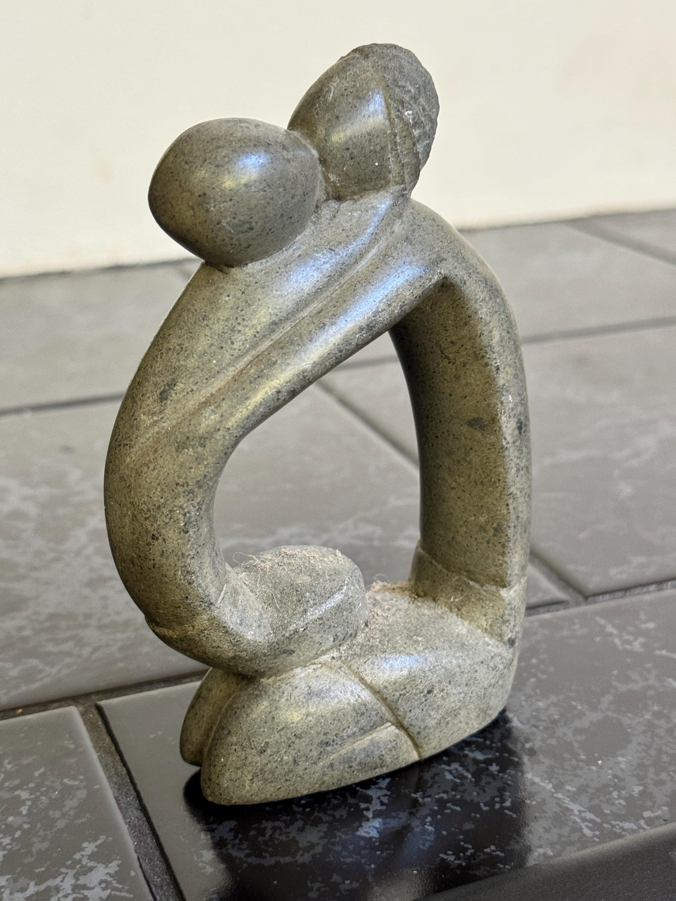 Romantic Soapstone Lovers Sculpture – Hand Carved Embrace Figurine