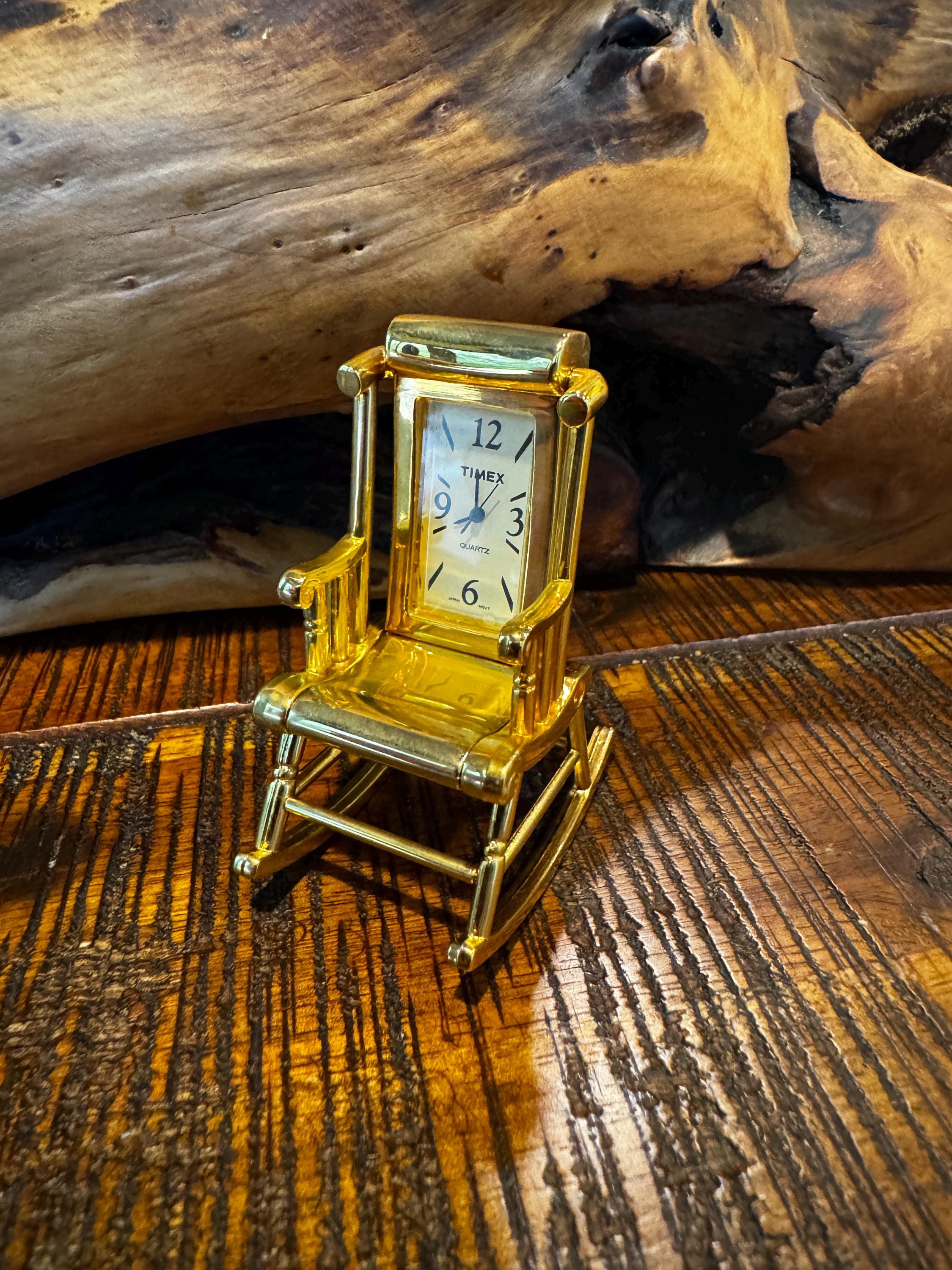 Timex Rocking Chair Mini Clock — Gold-tone Quartz, Tiny Desk Clock