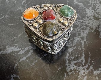 Witchy Vintage Trinket Box with Gemstones – Velvet Lined Altar Box or Crystal Stash - k