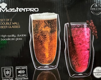MasterPRO Double Wall Mixology Borosilicate Beer Glasses 18 ounce Set of 2 - K