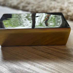 Vintage Brass Box with Black Onyx Look Lid – 8” Mid-Century Modern Jewelry or Trinket Box - j