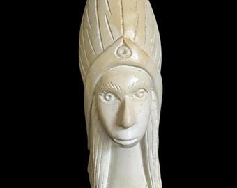 Vintage Ceramic Abstract Face Sculpture | Mid Century Modern Tribal Style Bust | Studio Pottery Decor | 1960s 70s Art Figurine - j
