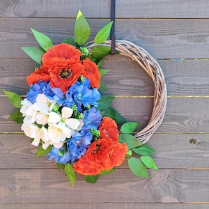 Front Door Patriotic Wreath, VE Day Wreath, Spring Wreath For Front Door, Red White Blue Wreath, Poppy Wreath, Front Door Decor