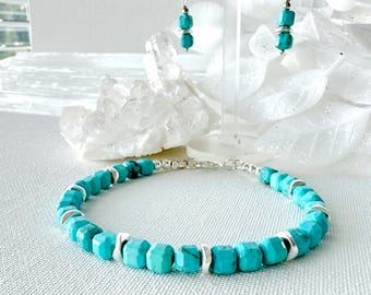 Sleeping Beauty Turquoise Magnesite Bracelet and Earrings Set, Gemstone Jewelry