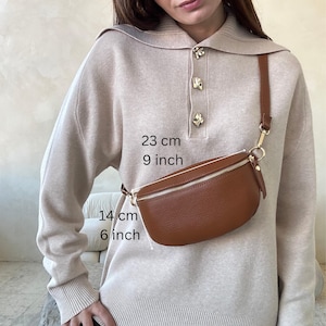 Sac banane en cuir élégant, petit sac bandoulière en cuir, petit sac à bandoulière, grand sac ceinture, sac en cuir italien, bandoulière marron, porte-cartes
