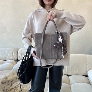 Suede Tote Bag, Genuine Leather Suede Shoulder Bags, Women's Tote Bag, Italian genuine leather bag,