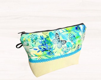 Kulturbeutel Cord beige, Kulturtasche, Necessaire, Makeup-Tasche, Cordstoff beige Schmetterling, Kosmetiktasche, Geschenk Schwester