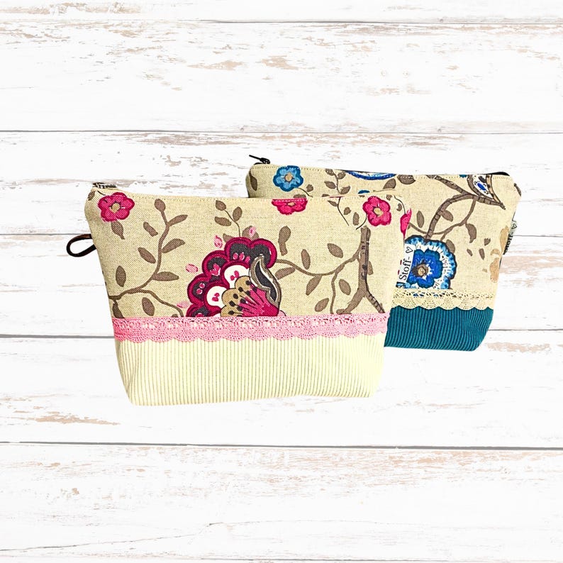 Kulturbeutel Baumwolle/Cord – handgemachter Kulturbeutel Damen – Kosmetiktasche Stoff mit Reissverschluss -Geschenk für Sie bild 8