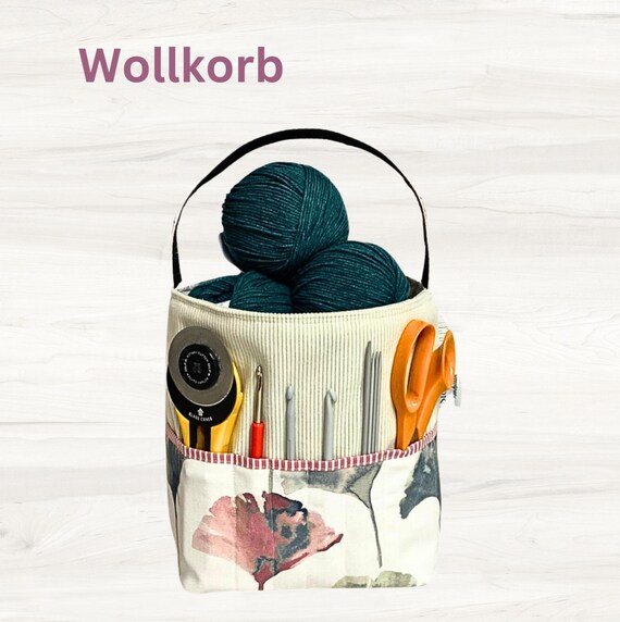 Wollkorb,/Projekttasche,/Utensilo für Strick- und Häkelprojekte, häkeln, Garn,  Großer Aufbewahrungskorb für Wollknäuel, Geschenkidee