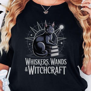 Black Cat Whiskers Wands & Witchcraft Shirt  100% Cotton T-Shirt S-3XL