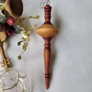 Hand Turned Wooden Christmas Ornament, Handmade Maple and Mahogany Hanging Tree Ornament