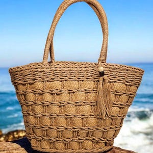 Seegras Stroh Strandtasche | Handgefertigte Retro Tragetasche, Schulter & Crossbody Tasche für Sommerreisen