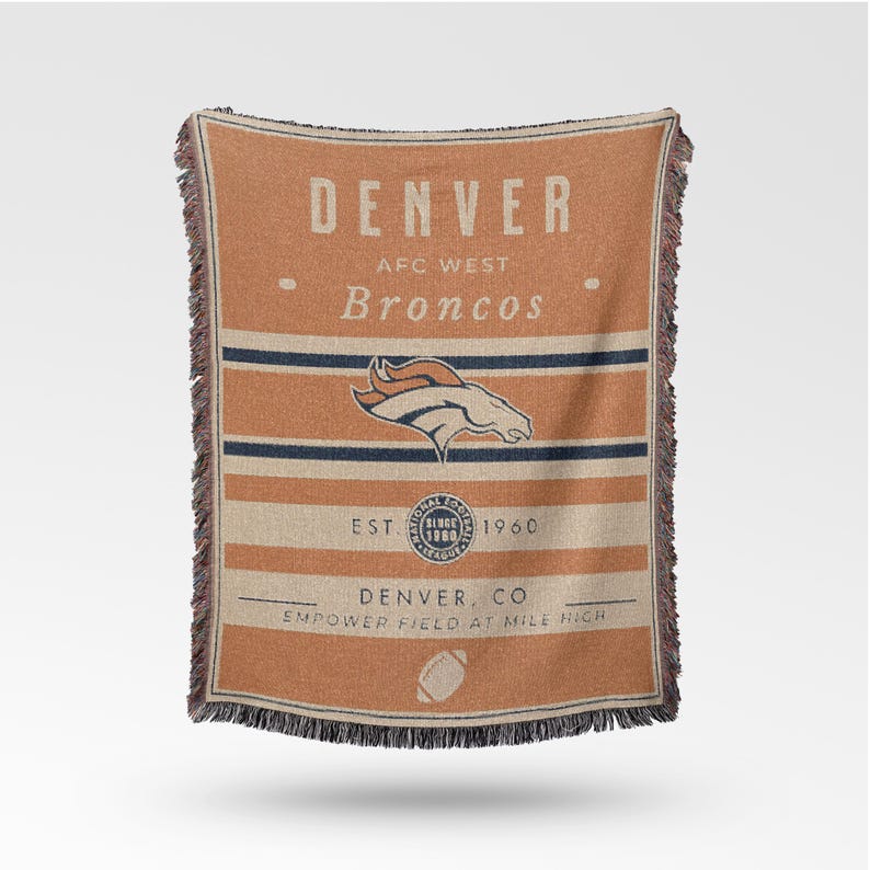 Denver Broncos Vintage-Styled Woven Blanket / Retro Football Throw / NFL Team Decor / Classic Football Fan Gift image 1