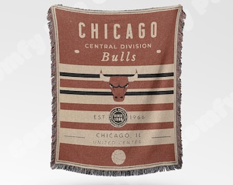 Manta tejida estilo vintage de los Chicago Bulls / Manta retro de baloncesto / Decoración del equipo de la NBA / Regalo clásico para fanáticos del baloncesto