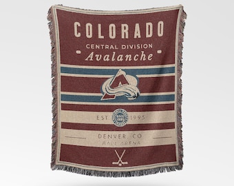 Colorado Avalanche Vintage-Styled Woven Blanket / Retro Hockey Throw / NHL Team Decor / Classic Hockey Fan Gift