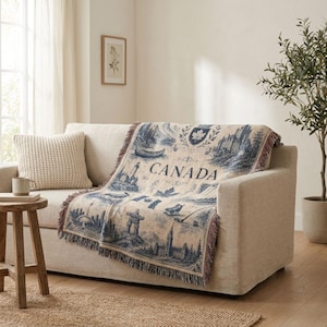 Couverture tissée Canada / jeté canadien de style vintage / couverture de décoration de cabine rustique / tapisserie Lake House / couverture de montagne en canoë cottage