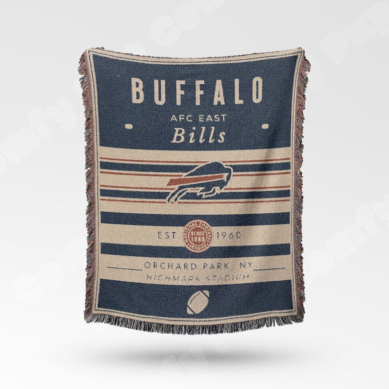 Buffalo Bills Vintage-Styled Woven Blanket / Retro Football Throw / NFL Team Decor / Classic Football Fan Gift image 1