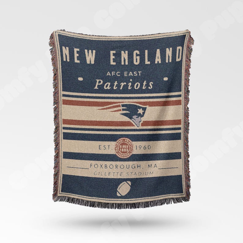 New England Patriots Vintage-Styled Woven Blanket / Retro Football Throw / NFL Team Decor / Classic Football Fan Gift image 1