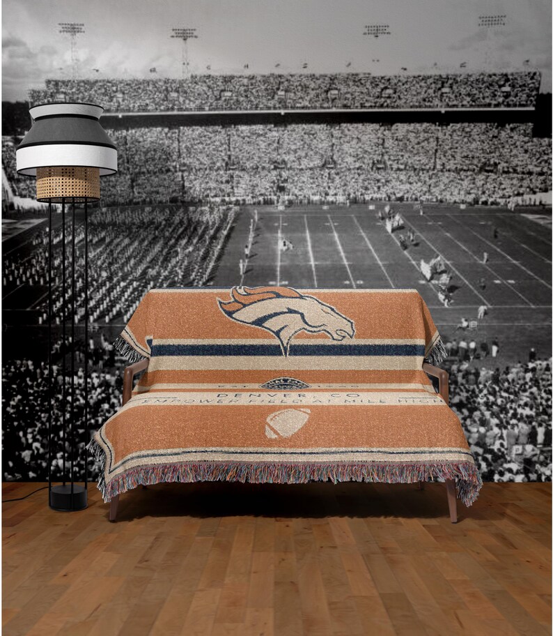 Denver Broncos Vintage-Styled Woven Blanket / Retro Football Throw / NFL Team Decor / Classic Football Fan Gift image 3