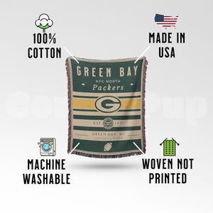 Green Bay Packers Vintage-Styled Woven Blanket / Retro Football Throw / NFL Team Decor / Classic Football Fan Gift image 2