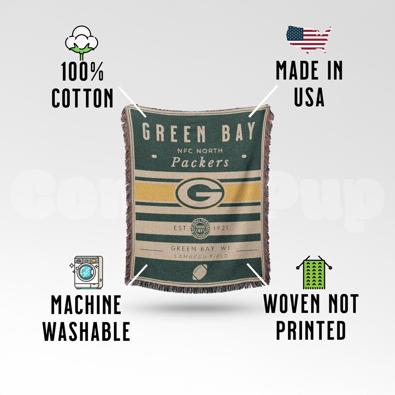 Green Bay Packers Vintage-Styled Woven Blanket / Retro Football Throw / NFL Team Decor / Classic Football Fan Gift image 2