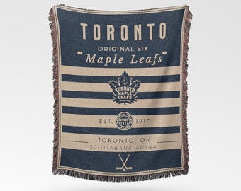 Couverture tissée de style vintage Toronto Maple Leafs / Jeté de hockey rétro / Décoration originale Six NHL / Cadeau pour fan de hockey classique