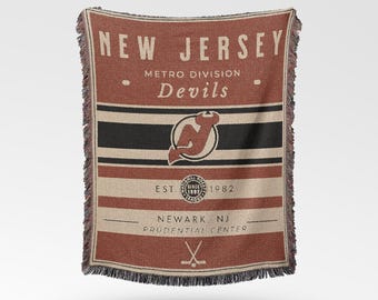 Manta tejida estilo vintage de los New Jersey Devils / Manta retro de hockey / Decoración del equipo de la NHL / Regalo clásico para fanáticos del hockey
