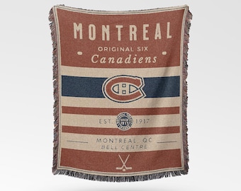 Montreal Canadiens vävd filt i vintagestil / retro hockeypläd / original Six NHL-dekor / klassisk hockeyfangåva