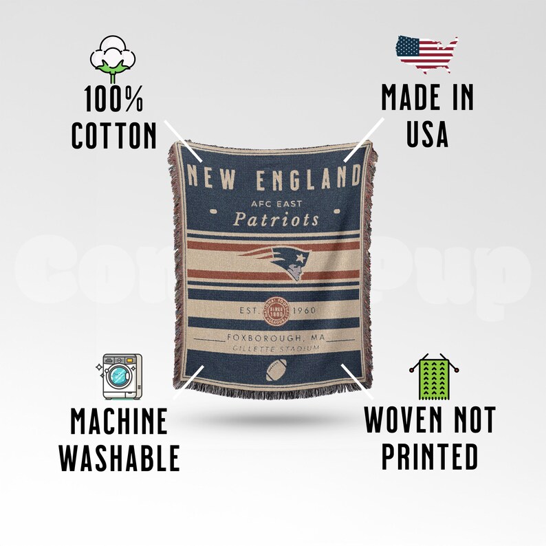 New England Patriots Vintage-Styled Woven Blanket / Retro Football Throw / NFL Team Decor / Classic Football Fan Gift image 2
