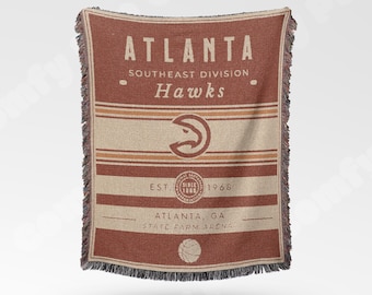 Manta tejida estilo vintage de los Atlanta Hawks / Manta retro de baloncesto / Decoración del equipo de la NBA / Regalo clásico para fanáticos del baloncesto