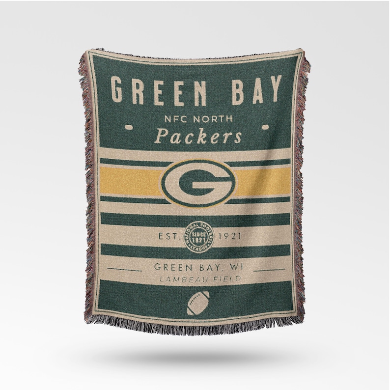 Green Bay Packers Vintage-Styled Woven Blanket / Retro Football Throw / NFL Team Decor / Classic Football Fan Gift image 1