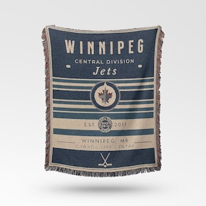 Manta tejida estilo vintage de los Winnipeg Jets / Manta retro de hockey / Decoración del equipo de la NHL / Regalo clásico para fanáticos del hockey
