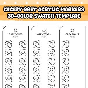 Schöne 30 Graue Farbmuster Vorlage | Acryl-Marker einseitige Farbpalette | Digitale Marker Test Sheets PDF