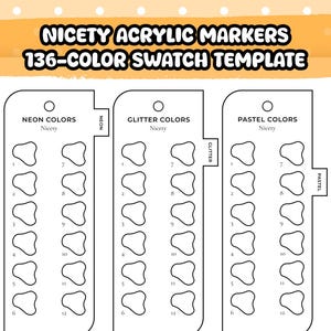 Schöne 136-Farbmuster-Vorlage | Acryl-Marker einseitige Farbpalette | Digitale Marker Test Sheets PDF