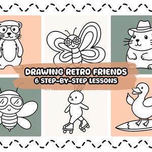 How to Draw Retro Friends (Pack A) | 6 Cute Animals with Step-by-Step Lessons for Kids | PDF for Printer, iPad, and Procreate | Beto Fer