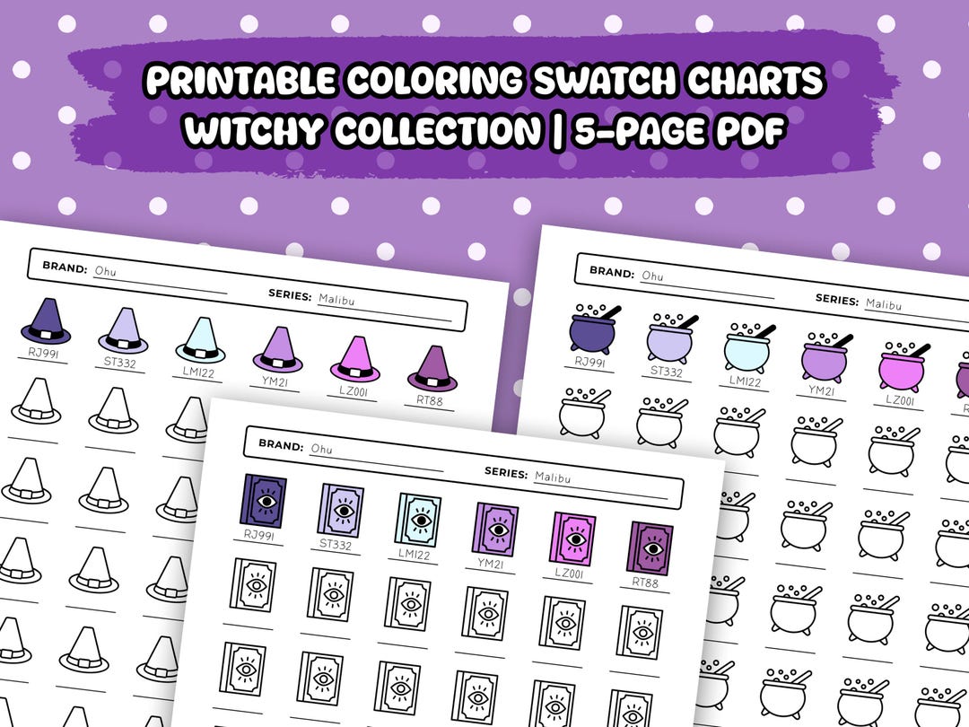 Printable Coloring Swatch Charts PDF | cute Spooky Alcohol and Acrylic ...