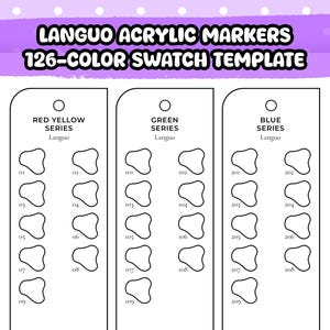 Afdrukbare Languo Markers-sjabloon met 126 kleuren (14-serie) | DIY-penseel acrylstift Kleurenkaart | Testblad voor één pagina markering, pdf