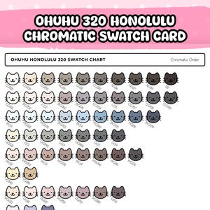 印刷可能な猫 Ohuhu 320 ホノルル マーカー スウォッチ チャート | 色順 | アクリル マーカー テスト シート PDF | 塗り絵 16 進パレット テンプレート