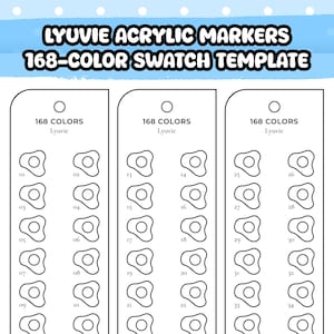 Plantilla de muestra de 168 colores de marcadores Lyuvie imprimible con agujeros / Tabla de colores de marcadores acrílicos con pincel para hacer uno mismo / Hoja de prueba de marcadores de una sola página en formato PDF