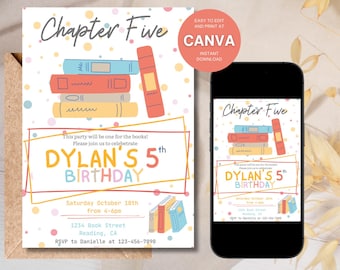 Editable Chapter Birthday Invitation, Book Invitation, Any Age Birthday Invitation, Book Themed Birthday Invitation