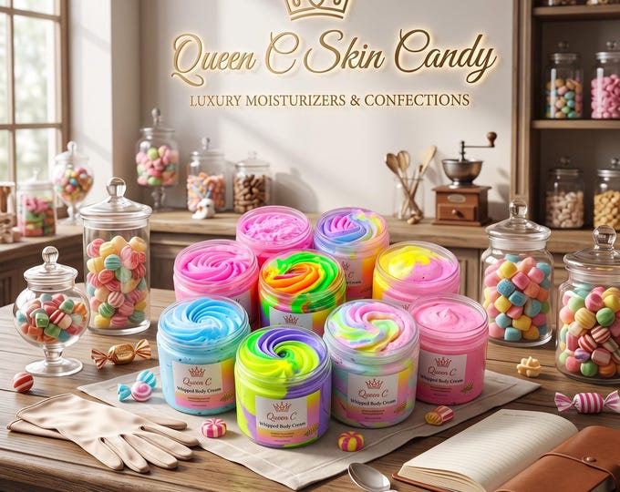 70 Scents Collection - Men and Women Whipped Body Butter skin candy 8 oz, 4 oz & 2 oz - You can personalize your Bling Lid with initial