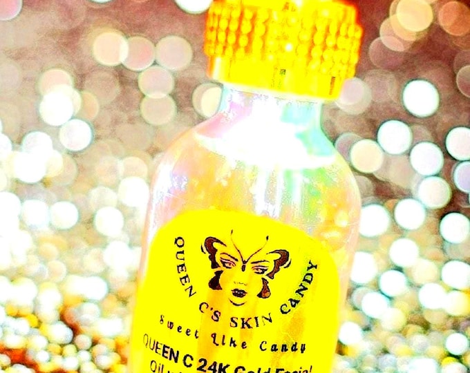 Queen C's 24K Gold Facial Oil with Rosehip Oil & 24K Gold Flakes-unscented or lightly scented 1oz or 2oz|Natural Skincare| Organic Skincare