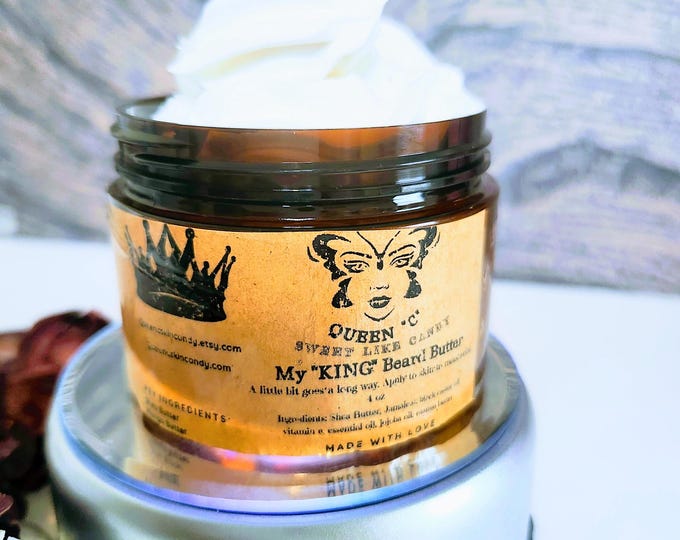 Queen C "My KING" Beard Butter 4 oz. Spa Gift Relaxation Gift Self Care Package, Bath and Body Gift, Pamper Gift Moisturizer Nourishing