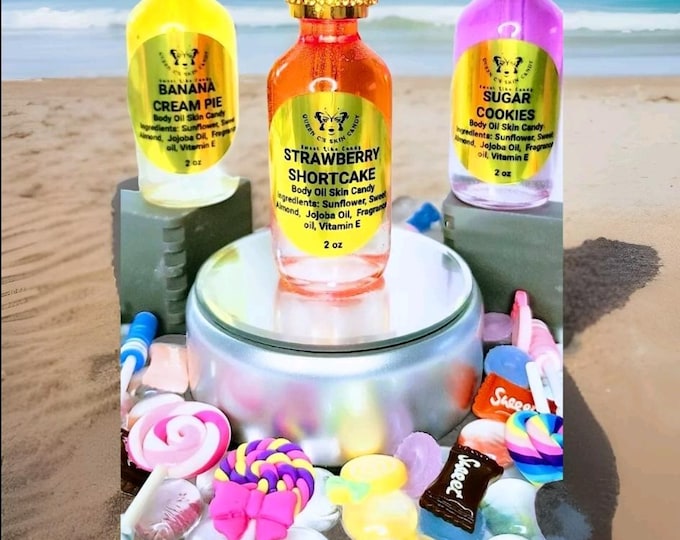 Bakery Trio Sweet Body Oil Skin Candy Bundle-2oz Strawberry Shortcake, Sugar Cookie & Banana Cream Pie| Scented Body Oil| Perfume Oil| Gifts