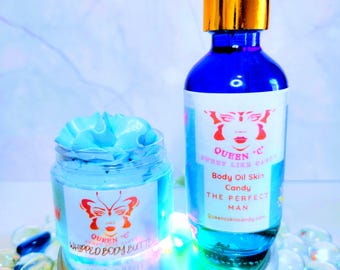 Duo Bundle Collection- Men and Women Whipped Body Butter and Body Oil 8 oz, 4 oz & 2 oz - personalize Bling Lid with initial, over 70 scents