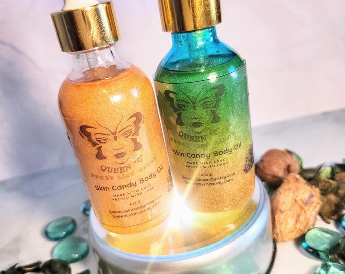 Queen C's 2 oz Gold Shimmers & Glitter Body Oil Collection 5 yummy scents Spa Gift Relaxation Gift  Self Care Bath-Body Gift, Pamper Gift