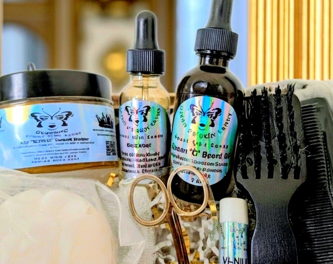Queen C Supreme "My KING" Beard Kit with FREE 1 oz body oil, Spa Gift Basket, Relaxation Gift Set, Self Care Package, Bath and Body Gift,