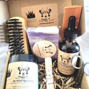 Kit barbe « My KING » Queen C Supreme avec huile pour le corps 1 oz GRATUITE, panier-cadeau spa, coffret cadeau détente, kit soins personnels, cadeau bain et corps,